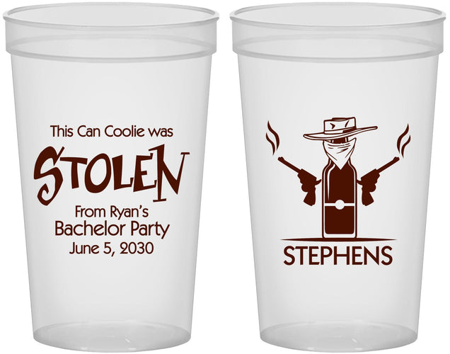 Custom Bachelor Party 22 oz Translucent Cups - Stolen | 40049