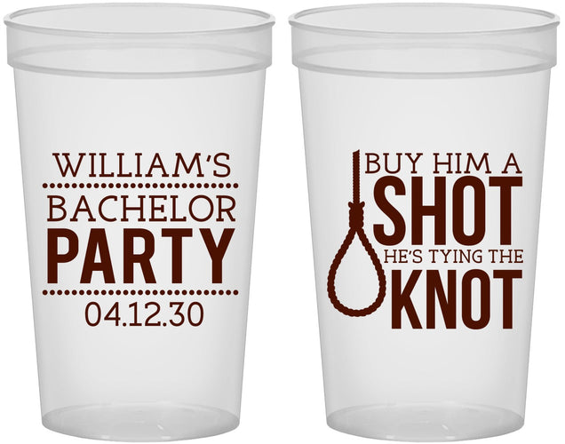 Custom Bachelor Party 22 oz Translucent Cups - Buy Him A Shot | 40051