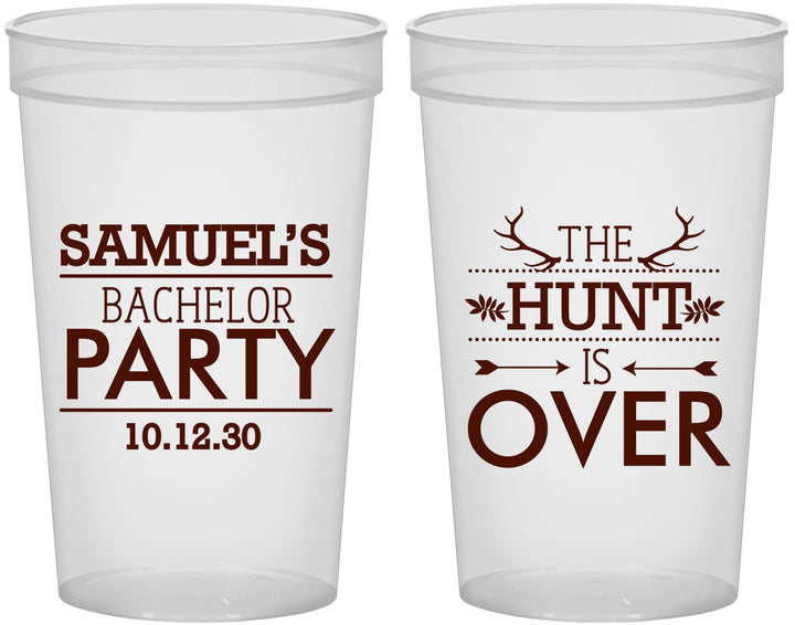 Custom Bachelor Party 22 oz Translucent Cups - Hunt Is Over | 40084