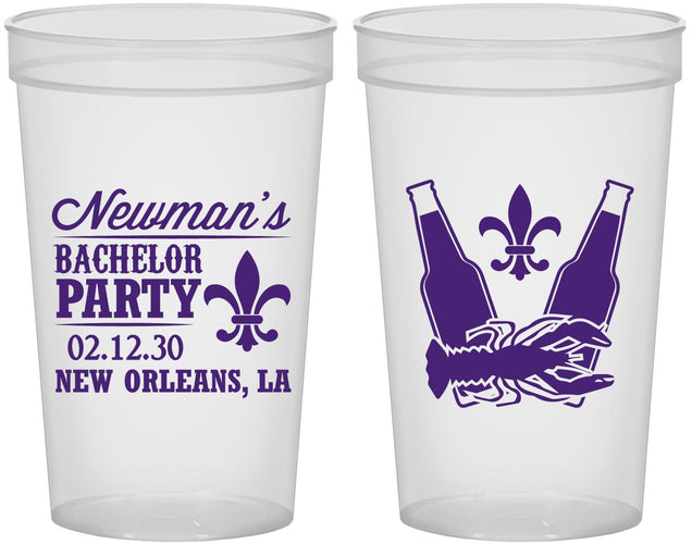 Custom Bachelor Party 22 oz Translucent Cups - Mardi Gras | 40085