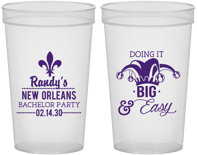 Custom Bachelor Party 22 oz Translucent Cups - Mardi Gras | 40089