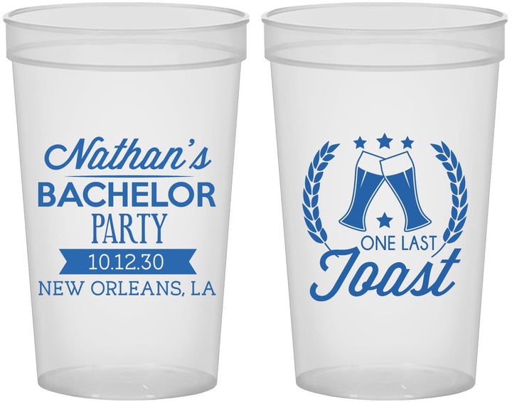 Custom Bachelor Party 22 oz Translucent Cups - One Last Toast | 40095