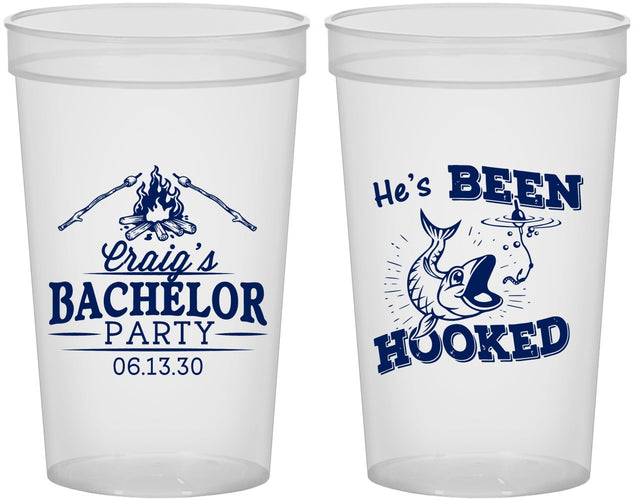 Custom Bachelor Party 22 oz Translucent Cups - Fishing Hooked | 40096