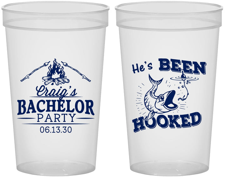 Custom Bachelor Party 22 oz Translucent Cups - Fishing Hooked | 40096