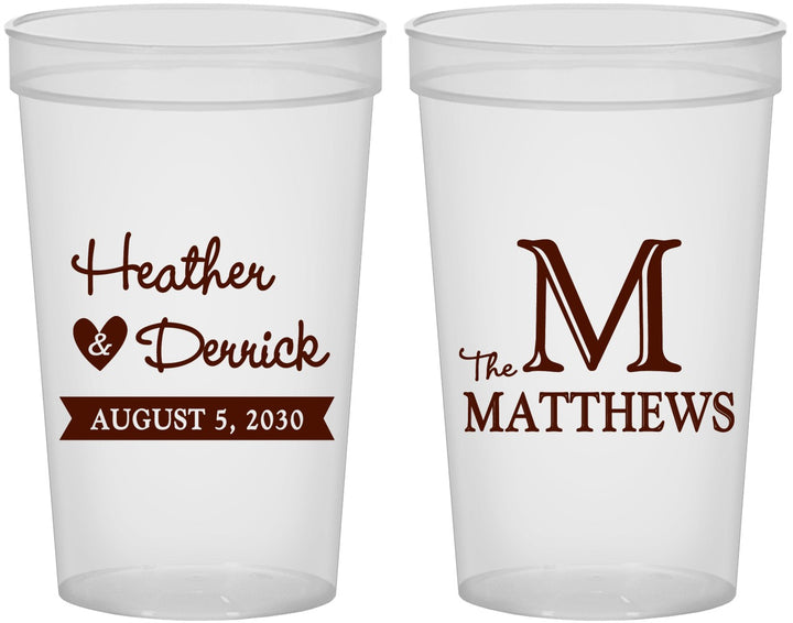 Custom Wedding 22 oz Translucent Cups - Monogram | 402