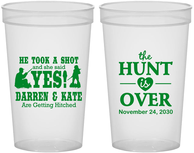 Custom Wedding 22 oz Translucent Cups - The Hunt Is Over | 403
