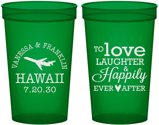 Custom Wedding 22 oz Translucent Cups - Love Laughter Happily | 404