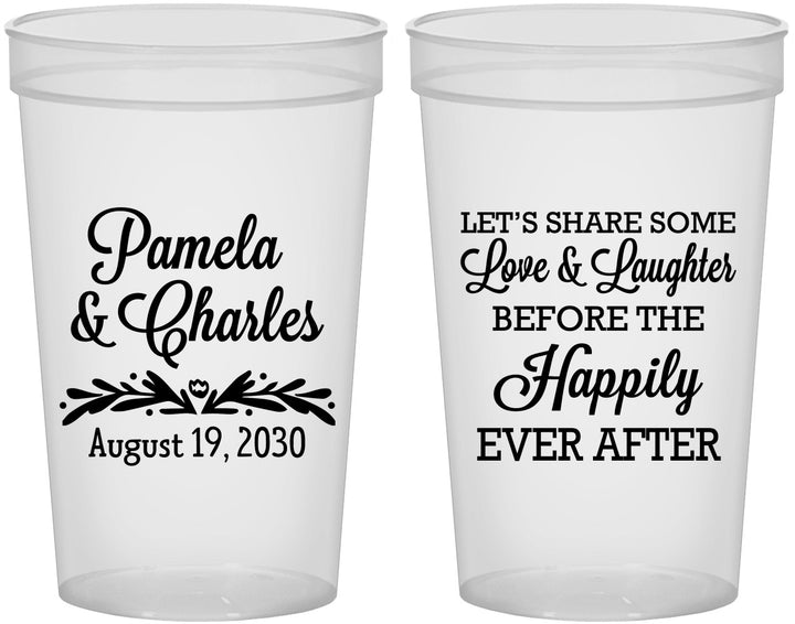 Custom Wedding 22 oz Translucent Cups - Love Laughter Happily | 409