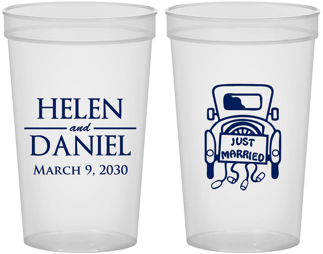 Custom Wedding 22 oz Translucent Cups - Just Married Old Car | 413