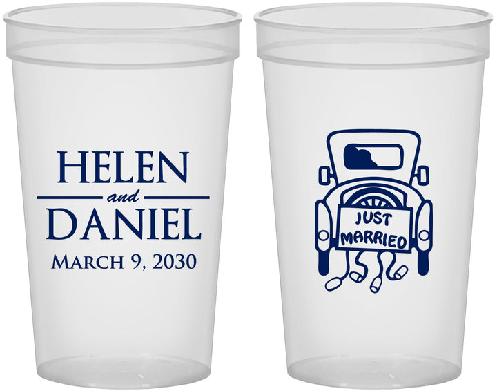 Custom Wedding 22 oz Translucent Cups - Just Married Old Car | 413
