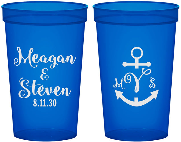Custom Wedding 22 oz Translucent Cups - Monogram Nautical | 414