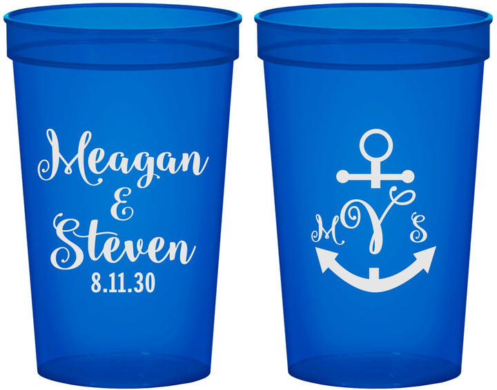 Custom Wedding 22 oz Translucent Cups - Monogram Nautical | 414