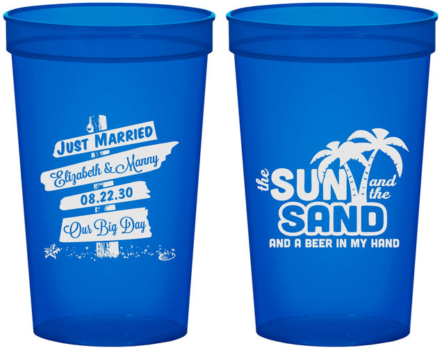 Custom Wedding 22 oz Translucent Cups - Sun Sand Drink In My Hand | 416