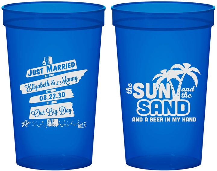 Custom Wedding 22 oz Translucent Cups - Sun Sand Drink In My Hand | 416