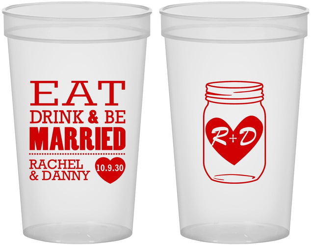 Custom Wedding 22 oz Translucent Cups - Eat Drink Be Married | 417