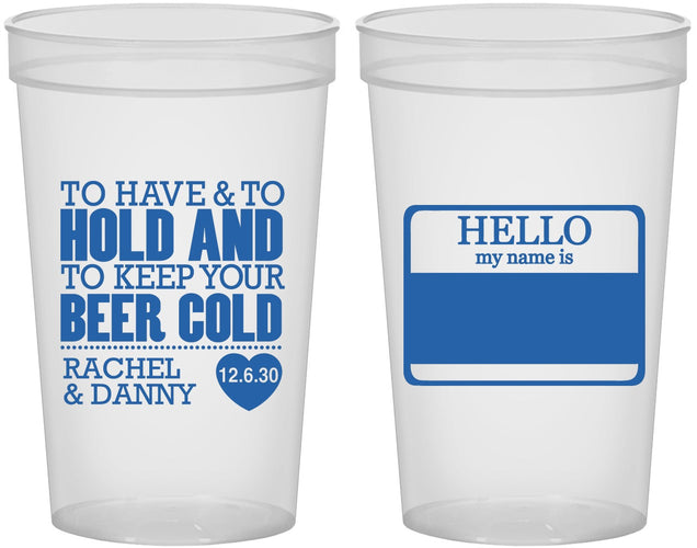 Custom Wedding 22 oz Translucent Cups - Hello My Name Is | 418