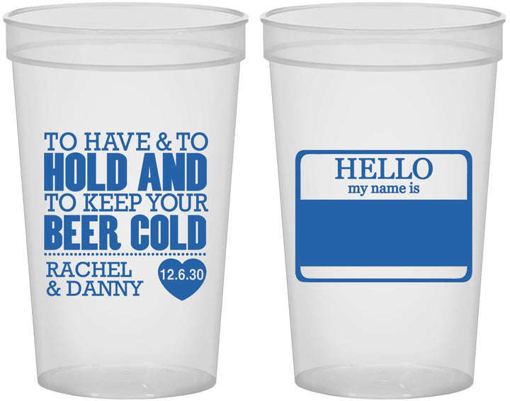 Custom Wedding 22 oz Translucent Cups - Hello My Name Is | 418