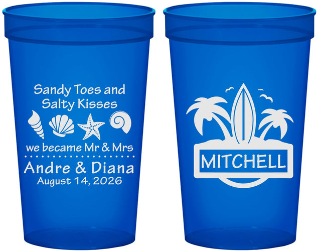 Custom Wedding 22 oz Translucent Cups - Sandy Toes Salty Kisses | 419