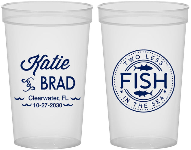 Custom Wedding 22 oz Translucent Cups - Two Less Fish In The Sea | 421