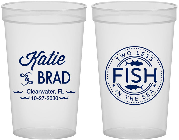 Custom Wedding 22 oz Translucent Cups - Two Less Fish In The Sea | 421