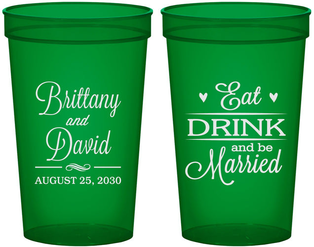 Custom Wedding 22 oz Translucent Cups - Eat Drink Be Married | 430