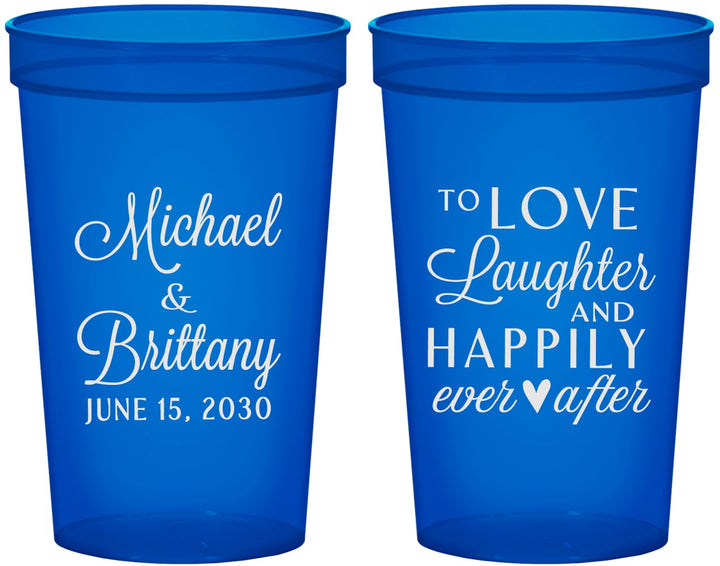 Custom Wedding 22 oz Translucent Cups - Love Laughter Happily | 432
