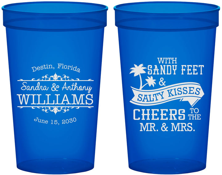 Custom Wedding 22 oz Translucent Cups - Sandy Feet Salty Kisses | 434