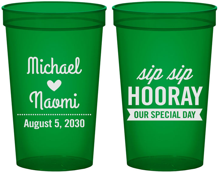 Custom Wedding 22 oz Translucent Cups - Sip Sip Hooray | 437