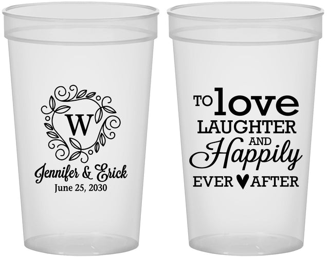 Custom Wedding 22 oz Translucent Cups - Love Laughter Happily | 461