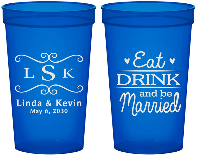 Custom Wedding 22 oz Translucent Cups - Eat Drink Be Married | 463