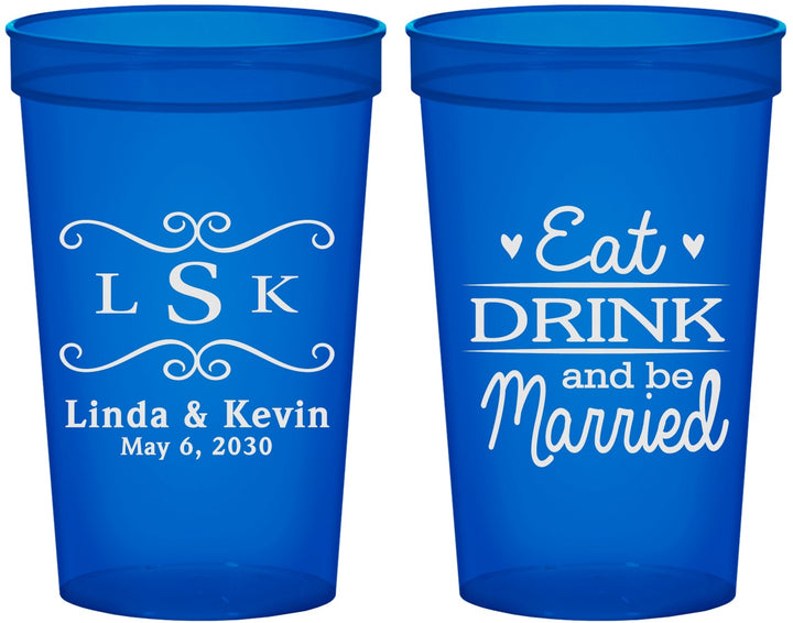 Custom Wedding 22 oz Translucent Cups - Eat Drink Be Married | 463