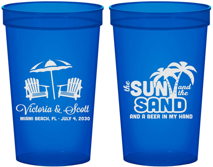 Custom Wedding 22 oz Translucent Cups - Sun Sand Drink In My Hand | 479