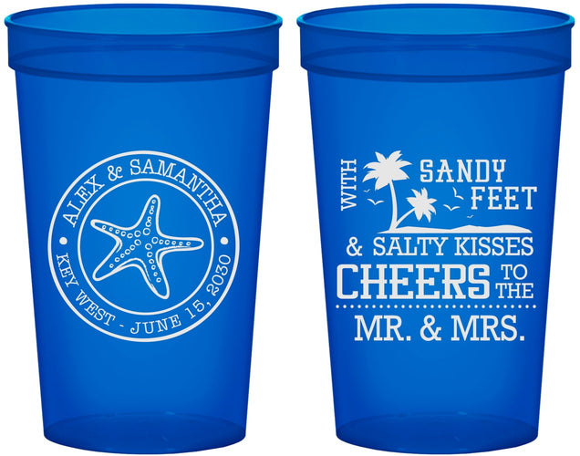 Custom Wedding 22 oz Translucent Cups - Sandy Feet Salty Kisses | 488