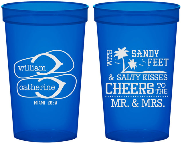 Custom Wedding 22 oz Translucent Cups - Sandy Feet Salty Kisses | 490