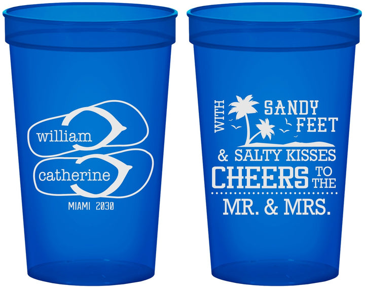 Custom Wedding 22 oz Translucent Cups - Sandy Feet Salty Kisses | 490