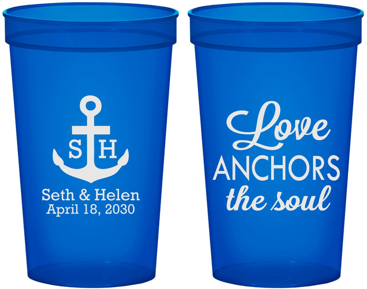 Custom Wedding 22 oz Translucent Cups - Love Anchors The Soul | 494