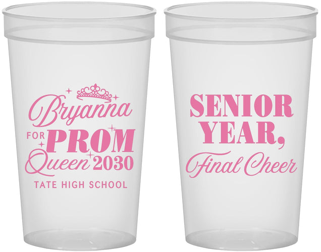 Custom Prom 22 oz Translucent Cups - Queen Vote | 50018