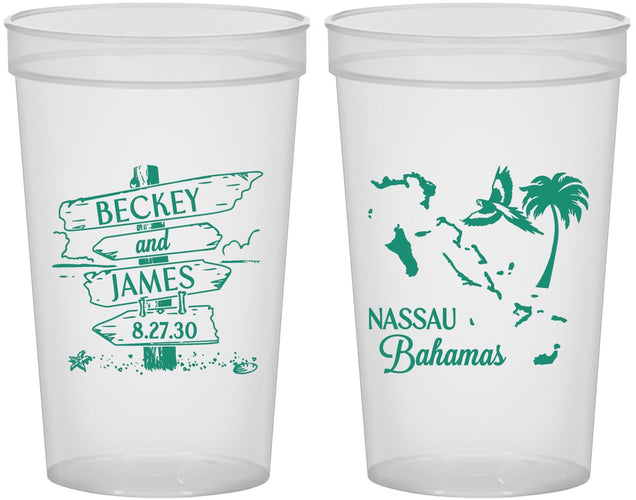 Custom Wedding 22 oz Translucent Cups - Bahamas | 507