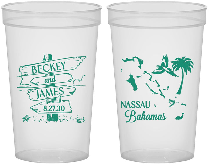 Custom Wedding 22 oz Translucent Cups - Bahamas | 507