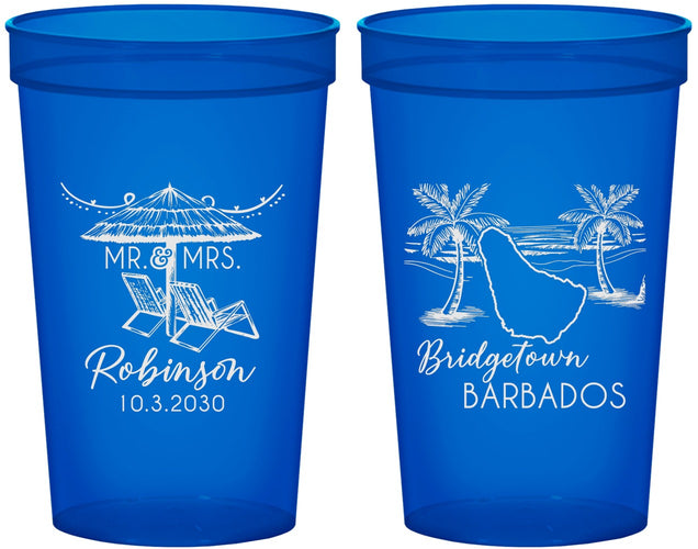 Custom Wedding 22 oz Translucent Cups - Barbados | 509