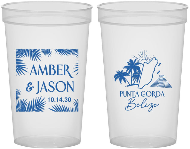 Custom Wedding 22 oz Translucent Cups - Belize | 511