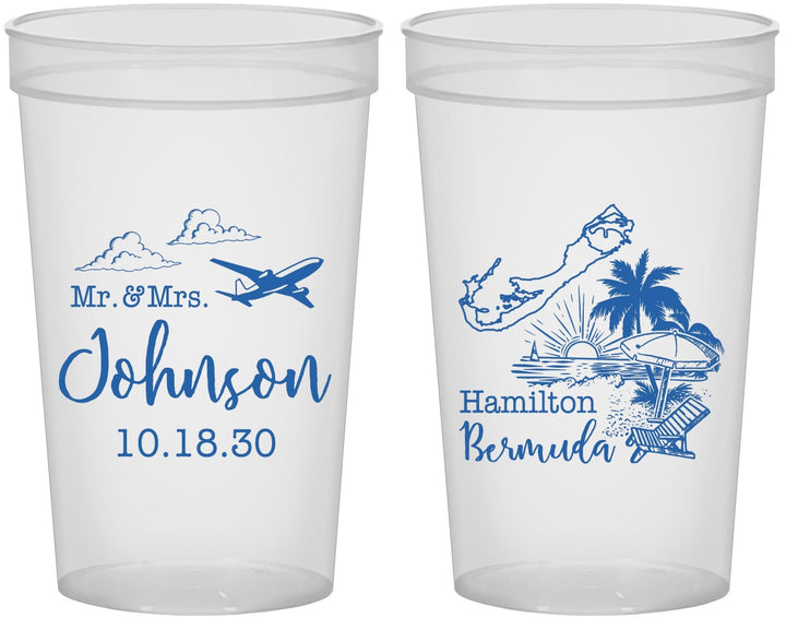 Custom Wedding 22 oz Translucent Cups - Bermuda | 513