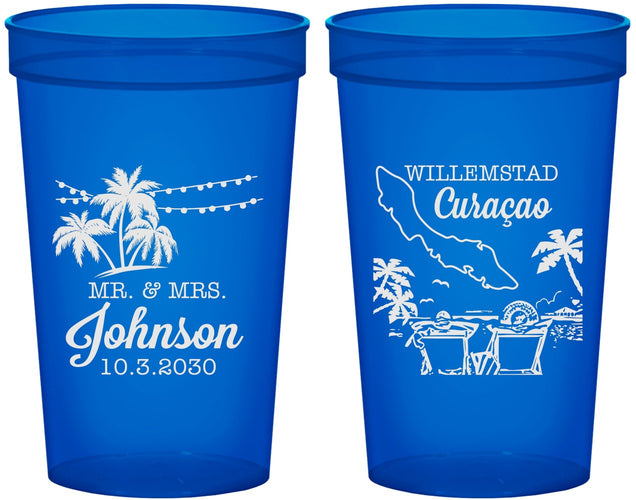 Custom Wedding 22 oz Translucent Cups - Curacao | 521