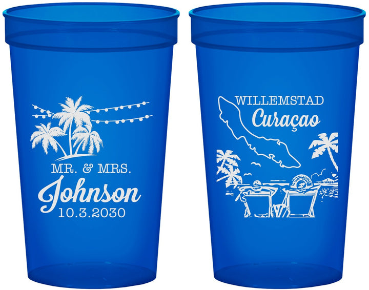 Custom Wedding 22 oz Translucent Cups - Curacao | 521