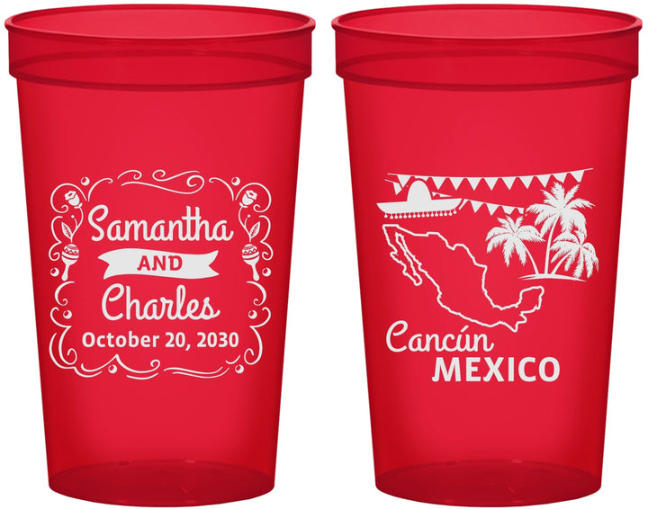 Custom Wedding 22 oz Translucent Cups - Mexico | 535