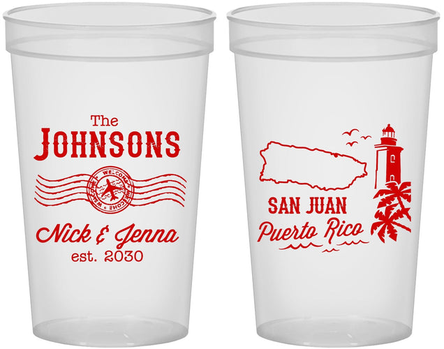 Custom Wedding 22 oz Translucent Cups - Puerto Rico | 539