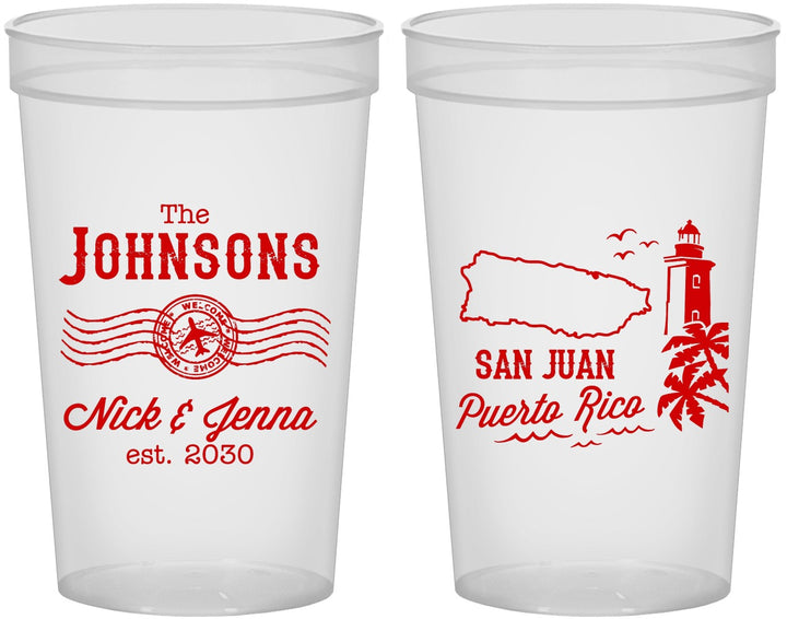 Custom Wedding 22 oz Translucent Cups - Puerto Rico | 539