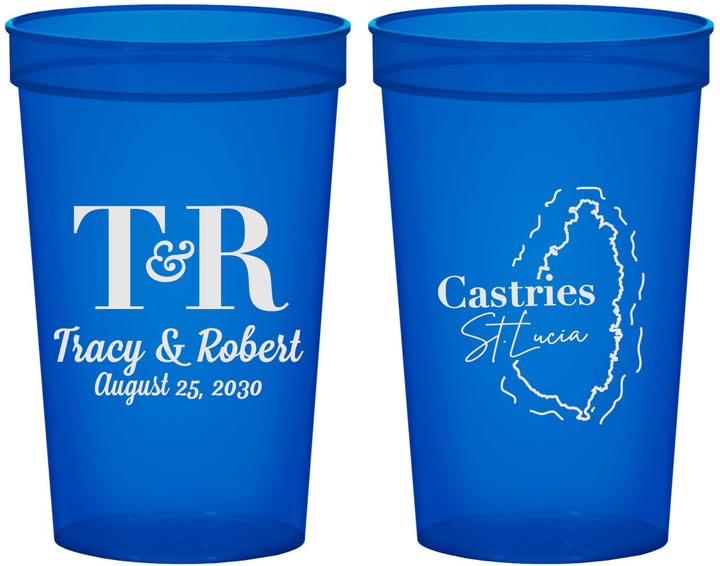 Custom Wedding 22 oz Translucent Cups - St Lucia | 540