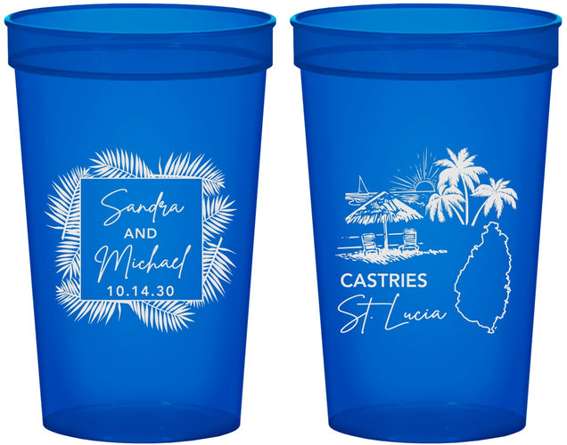 Custom Wedding 22 oz Translucent Cups - St Lucia | 541