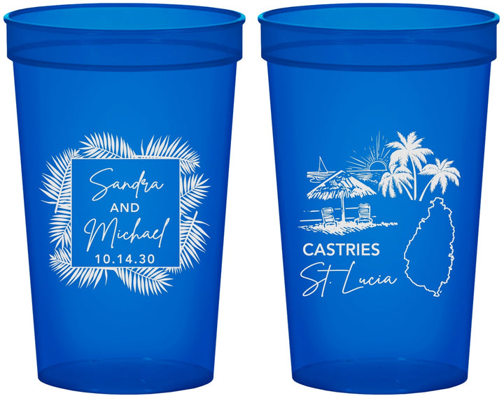 Custom Wedding 22 oz Translucent Cups - St Lucia | 541